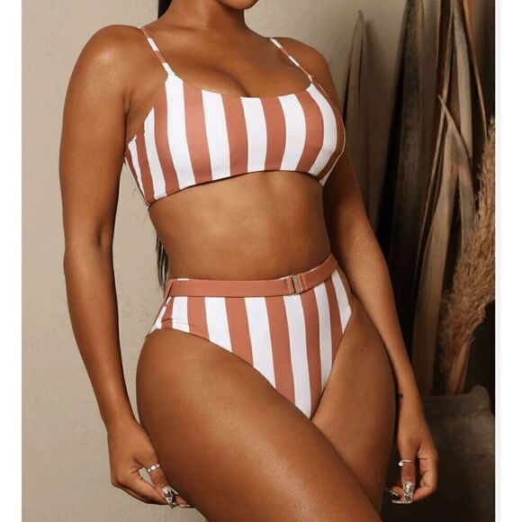 ENVYA Vacation Stripes 2 piece Bikini nude/combo XS - Picture 1 of 7